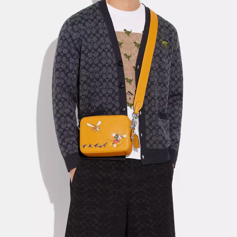 COACH Disney Flight Leather Shoulder Bag, Crossbody Bag Small Size Women's Yellow-3