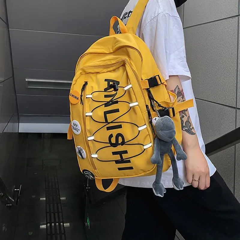 LEXI Nylon Fabric Backpack Regular Unisex Black/Yellow/Burgundy/Ecru-4