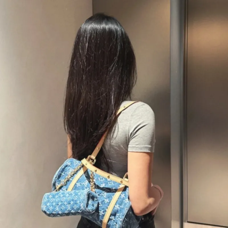 LOUIS VUITTON Papillon Bag Monogram Denim Blue-8