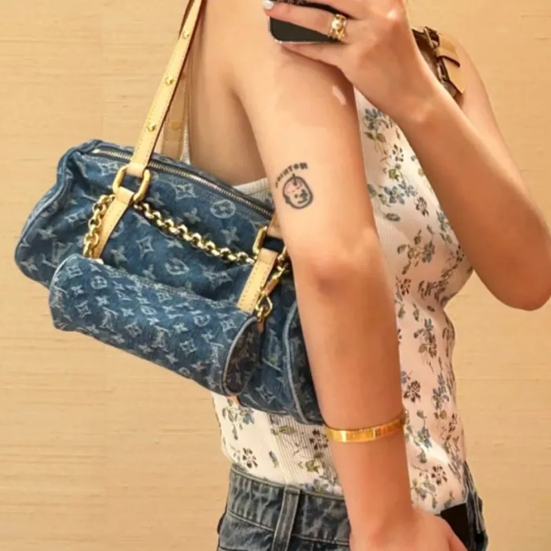 LOUIS VUITTON Papillon Bag Monogram Denim Blue-7