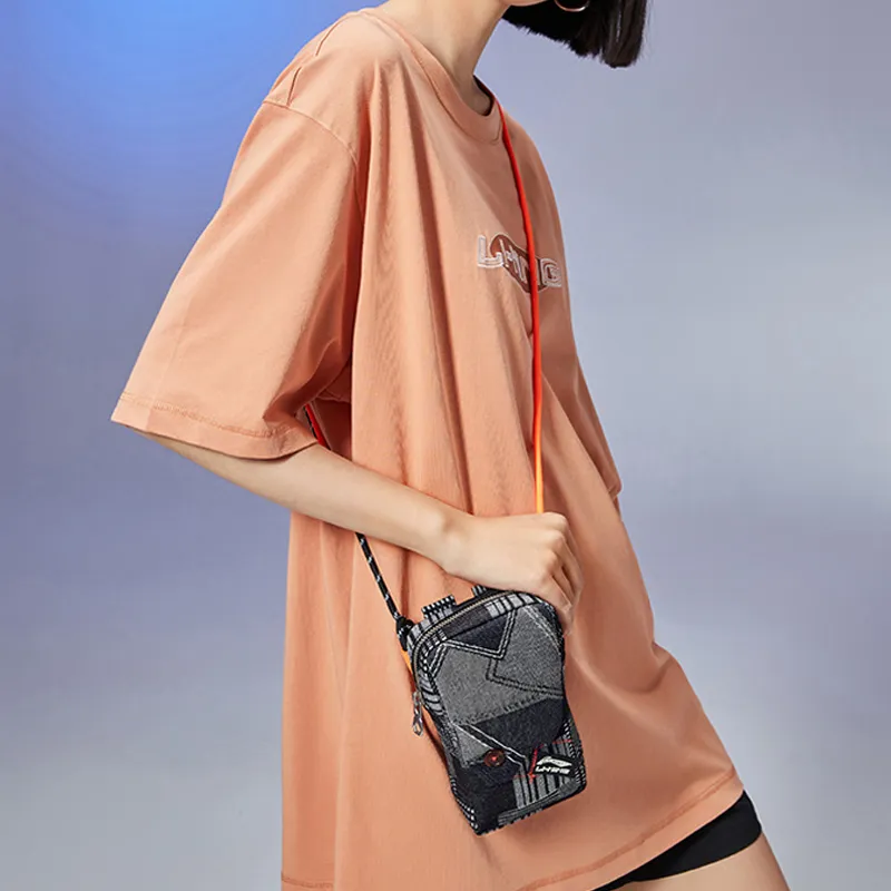 LiNing Fabric Shoulder Bags Small Square Bag Crossbody Bags Regular Unisex Gray-4