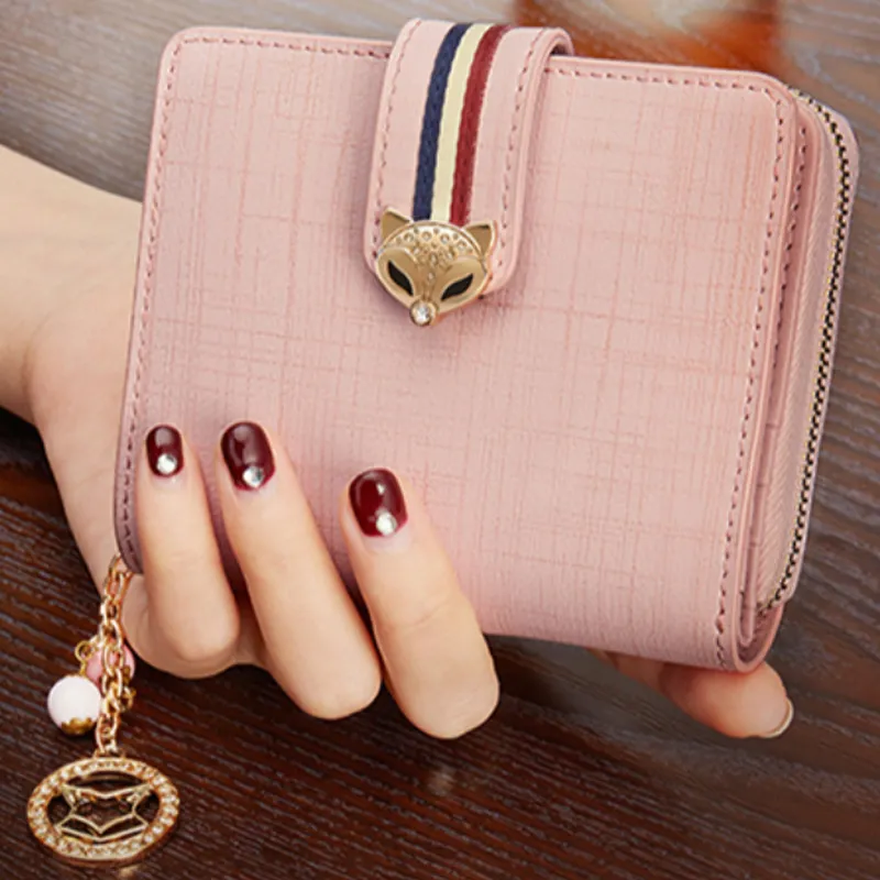 FOXER Cow Leather Clutch Card Holder Clutch Wallet Trumpets Women's Pink/Gold/Black-5