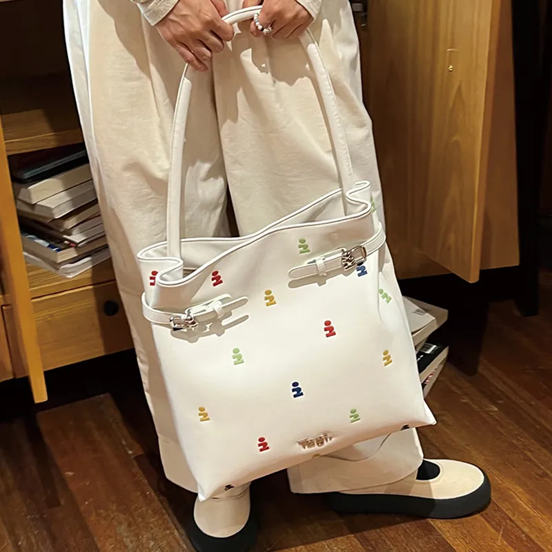 Tagi. Canvas Tote Bag Shopping Bag Lace Up Hobo One Shoulder Handbag Medium Size Women's Imaginative Building Blocks-4