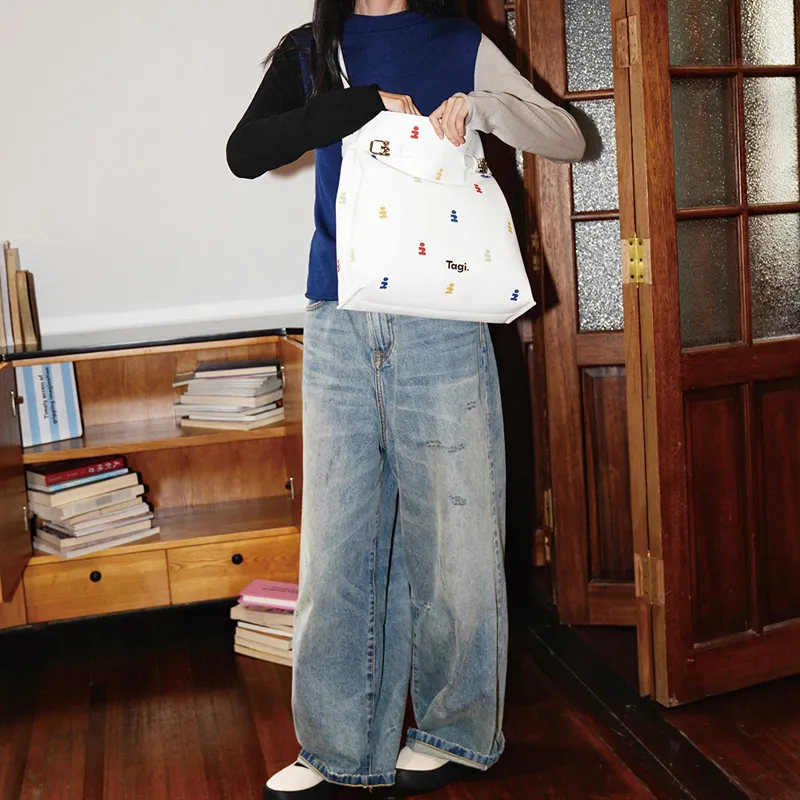 Tagi. Canvas Tote Bag Shopping Bag Lace Up Hobo One Shoulder Handbag Medium Size Women's Imaginative Building Blocks-6