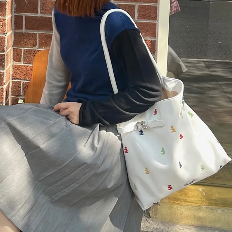 Tagi. Canvas Tote Bag Shopping Bag Lace Up Hobo One Shoulder Handbag Medium Size Women's Imaginative Building Blocks-2