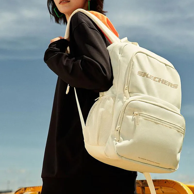 Skechers Fabric Backpack Regular Unisex Cream White-3