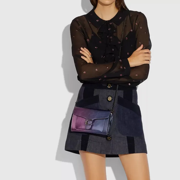 COACH Tabby Metallic Smooth Leather Shoulder Bag, Crossbody Bag Trumpets Women's Blue & Purple-4