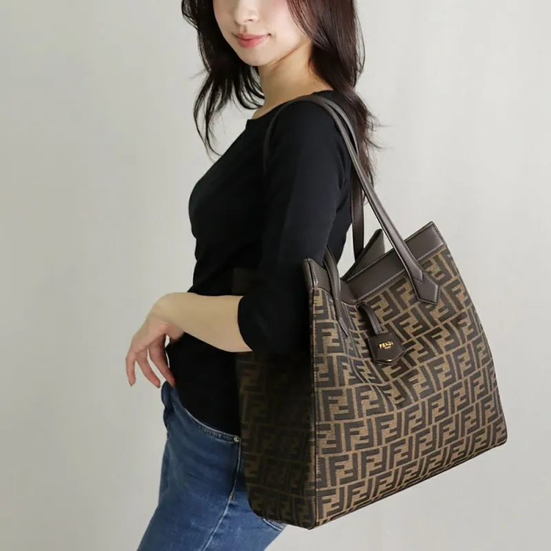 FENDI Polyester With Calfskin Paper Folding Bag, Bucket Bag, One Shoulder Handbag Large Size Women's Brown-6