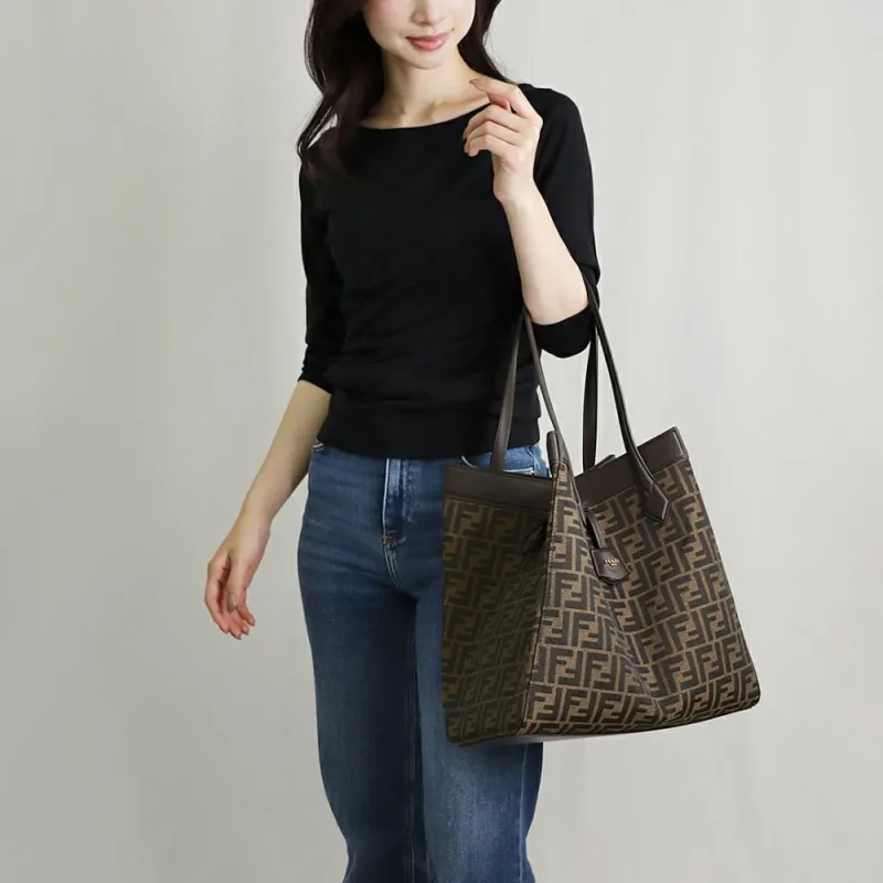 FENDI Polyester With Calfskin Paper Folding Bag, Bucket Bag, One Shoulder Handbag Large Size Women's Brown-7