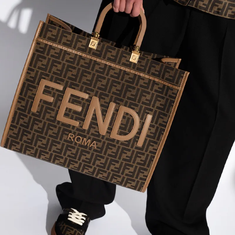 FENDI Cow Leather Sunshine Bag, Tote Bag, Shopping Bag, Handbag Tubas Unisex Brown-3
