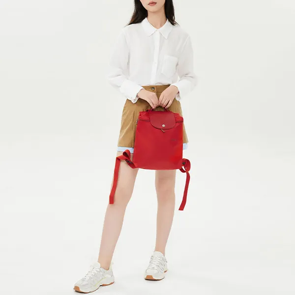 LONGCHAMP Le Pliage Green Recycled Polyamide Canvas Backpack Medium Size Women's Bright Red-7