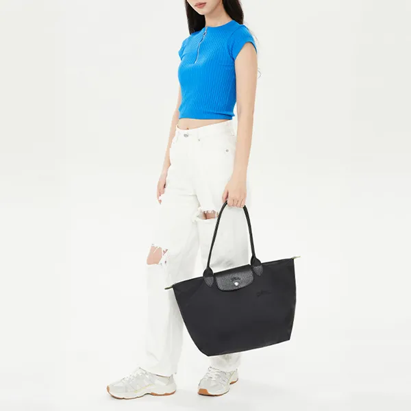 LONGCHAMP Le Pliage Green Recycled Canvas Dumpling Bag Handbag Shoulder Bag Unisex Black-9