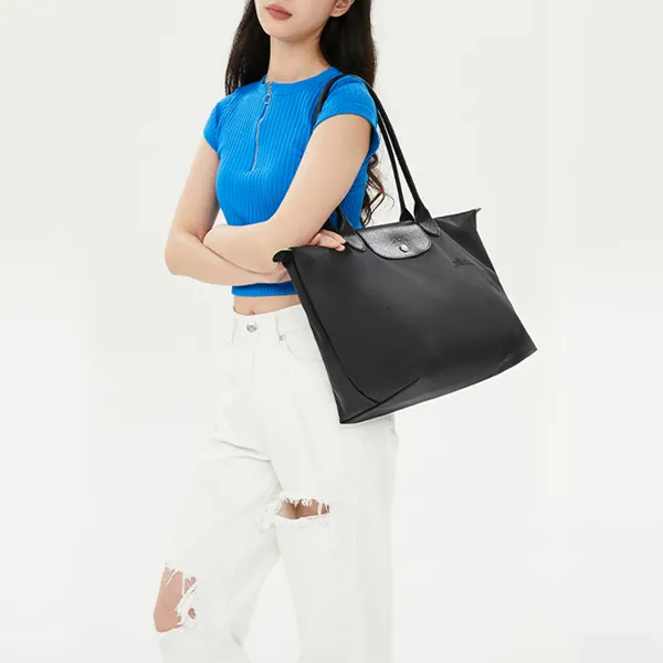 LONGCHAMP Le Pliage Green Recycled Canvas Dumpling Bag Handbag Shoulder Bag Unisex Black-10