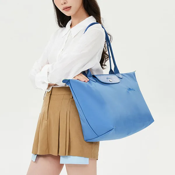 LONGCHAMP Canvas Tote Bag Shopping Bag Handbag Women's Blue-7