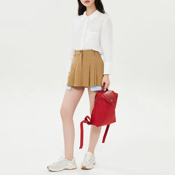 LONGCHAMP Le Pliage Green Recycled Polyamide Canvas Backpack Medium Size Women's Bright Red-8