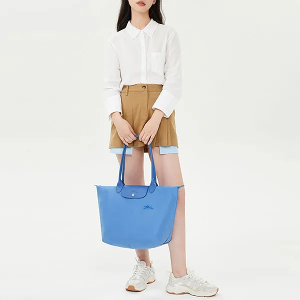 LONGCHAMP Canvas Tote Bag Shopping Bag Handbag Women's Blue-6