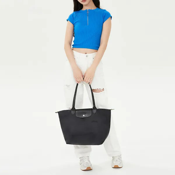 LONGCHAMP Le Pliage Green Recycled Canvas Dumpling Bag Handbag Shoulder Bag Unisex Black-8