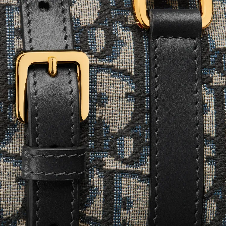 DIOR Grained Cow Leather With Fabric Boston Bag Handbag Shoulder Bag Crossbody Bag Mini Women's Blue Black-5