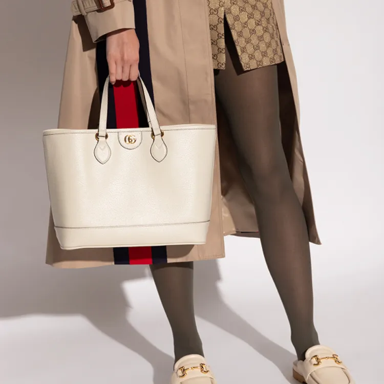 GUCCI Ophidia Leather Tote Bag, Shopping Bag, Shoulder Bag, Handbag Mini Women's White-6