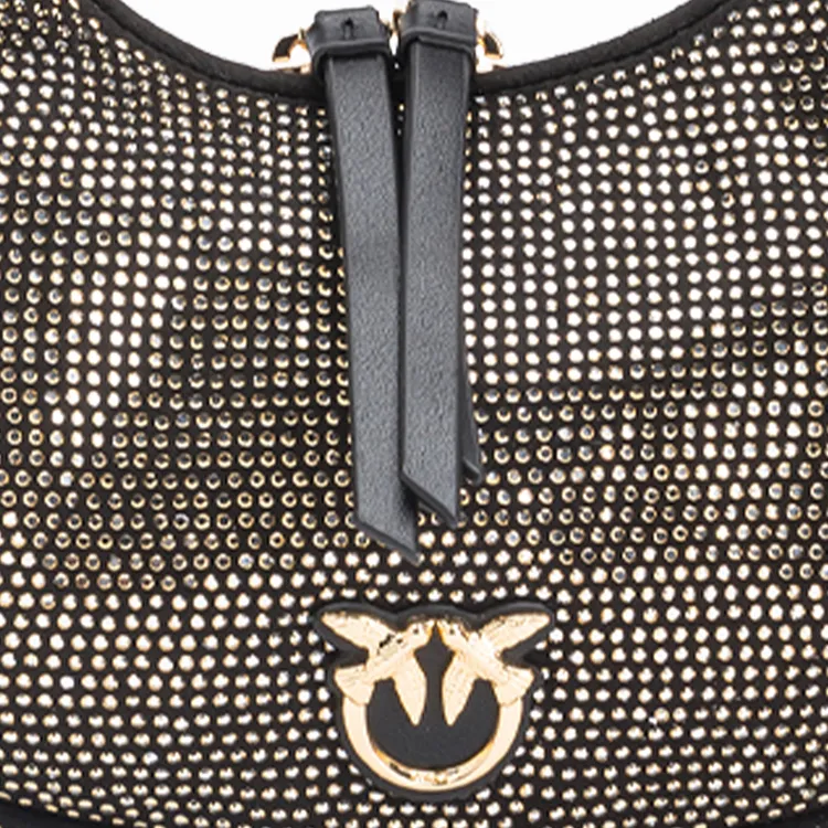 PINKO Polyurethane Crescent Moon Bag Handbag Small Size Women's Black Gold-3