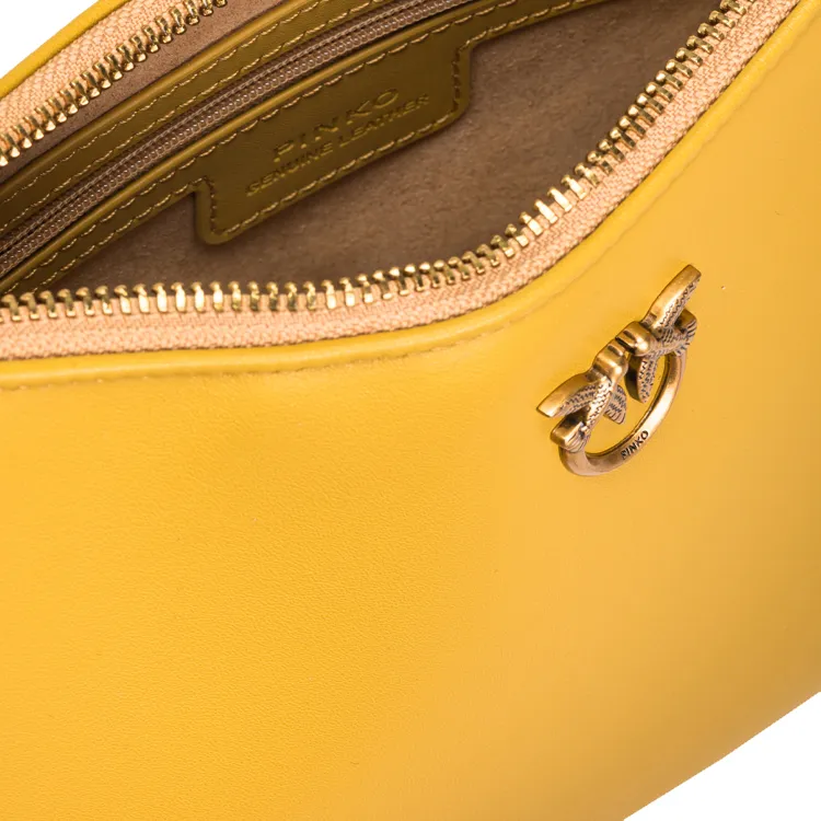 PINKO Love Birds Series Cow Leather Handbag Shoulder Bag Mini Women's Yellow-4
