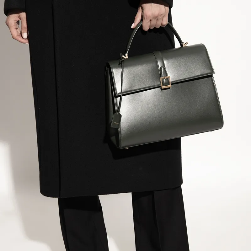 SAINT LAURENT Calfskin Shoulder Bag, Crossbody Bag, Handbag Regular Women's Green-6