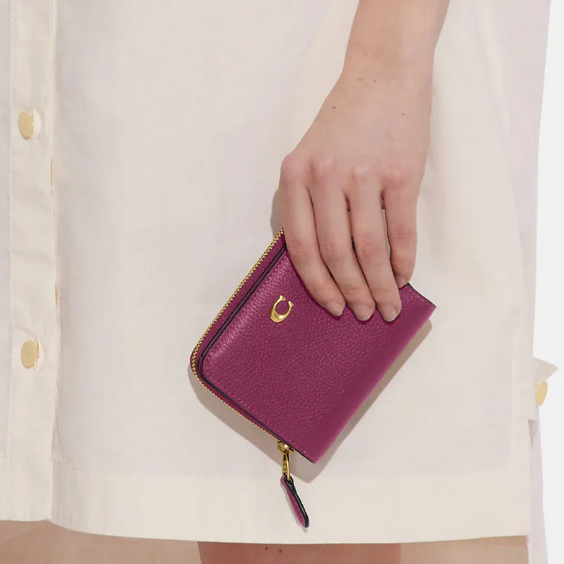 COACH Billfold Wallet Pebbled Leather Card Holder Wallet Regular Women's Dark Plum-3