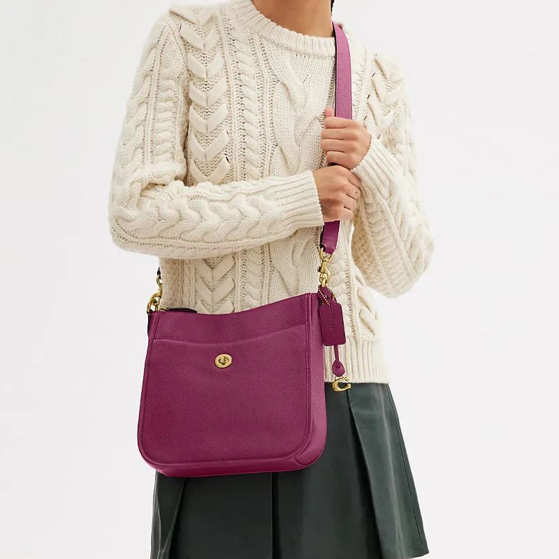 COACH Chaise Pebbled Leather Shoulder Bag Crossbody Bag Women's Dark Plum-4