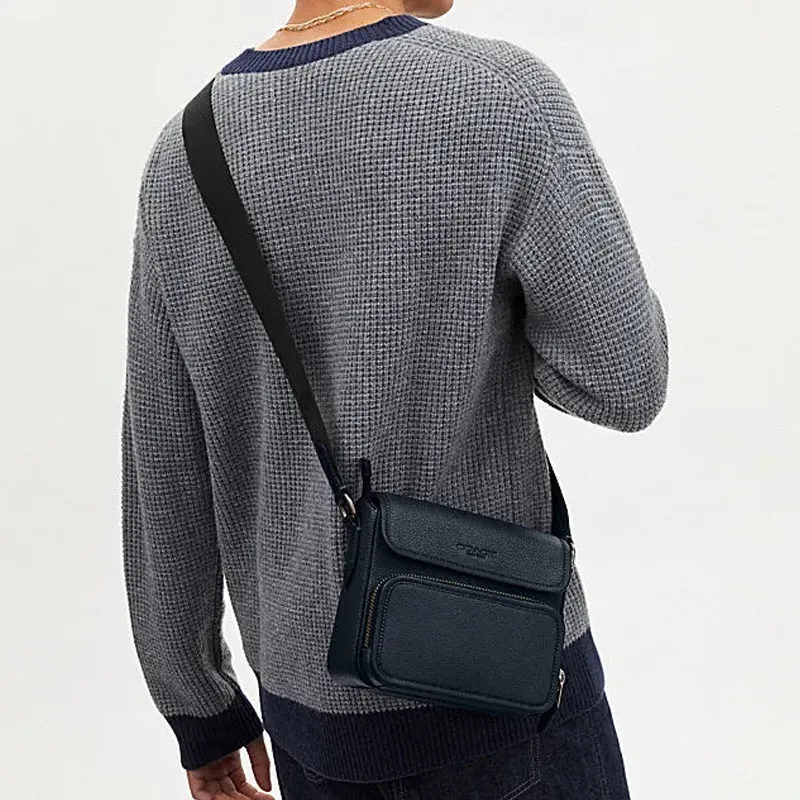 COACH Sullivan Pebbled Cow Leather Messenger Bag Shoulder Bag Crossbody Bag Small Size Men's Marine Blue-4