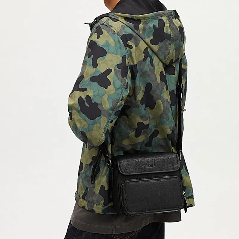 COACH Sullivan Pebbled Cow Leather Messenger Bag Shoulder Bag Crossbody Bag Small Size Men's Black-3