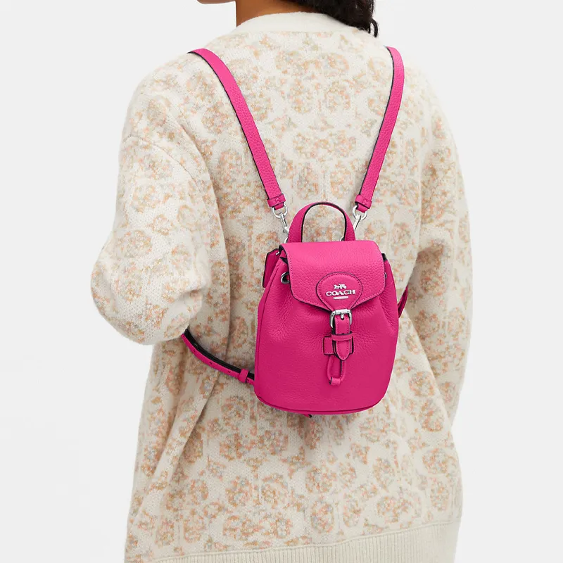 COACH Amelia Pebbled Leather Backpack Small Size Women's Rose Red-3