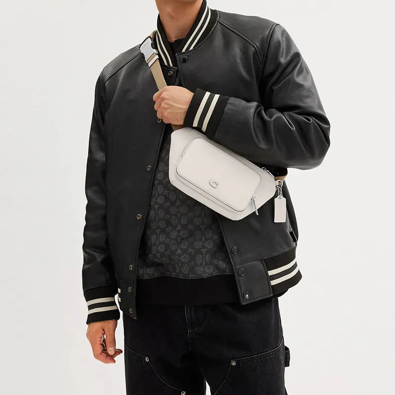 COACH Canvas With Leather One Shoulder Crossbody Bag, Sling Bag, Fanny Pack Medium Size Men's White-4