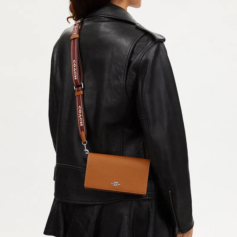 COACH Anna Pebbled Leather Envelope Bag, Shoulder Bag, Crossbody Bag Trumpets Women's Brown-3