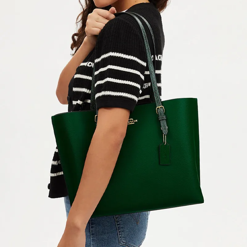 COACH Mollie Split Cow Leather Tote Bag, Shopping Bag, Handbag, Shoulder Bag Tubas Women's Green-4