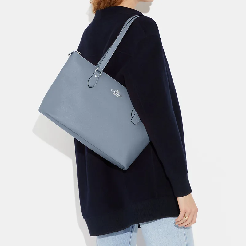 COACH Gallery Leather Tote Bag Shopping Bag Shoulder Bag Handbag Large Size Women's Blue-3