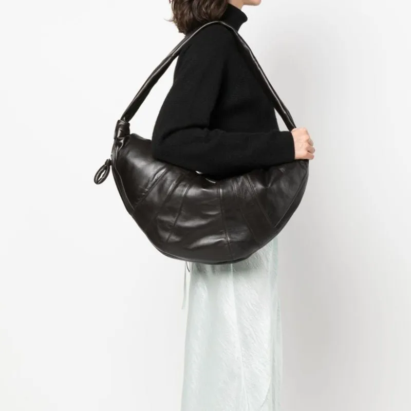 Lemaire Croissant Series Sheepskin Croissant Bag Goat Horn Bag Slogan Bag Handbag Shoulder Bag Large Size Unisex Coffee-9