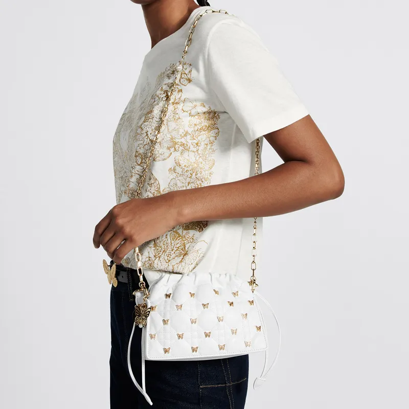 DIOR Sheepskin Shoulder Bag, Crossbody Bag, Handbag Mini Women's White-6