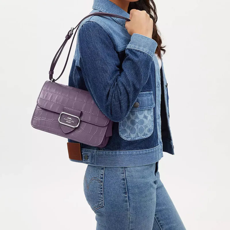 COACH Morgan Cow Leather Small Square Bag Shoulder Bag Crossbody Bag Large Size Women's Purple Crystal-4