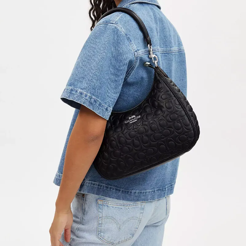 COACH Teri Cow Leather Shoulder Bag Crescent Bag Handbag Shoulder Bag Women's Black-4