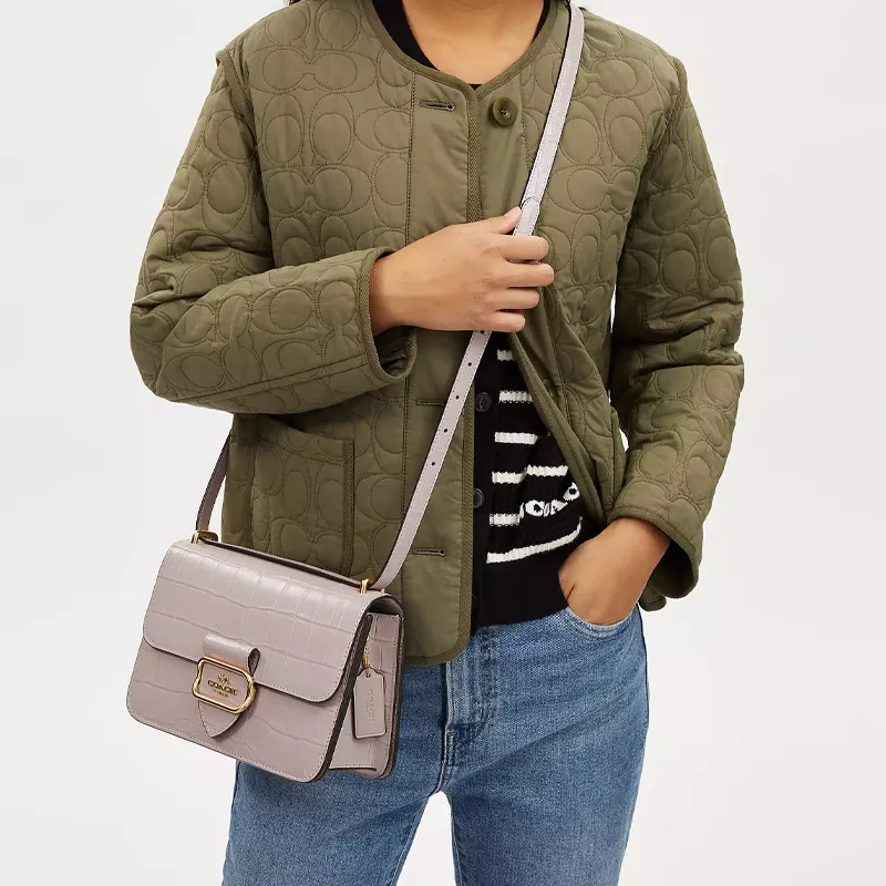 COACH Morgan Cow Leather Small Square Bag Shoulder Bag Crossbody Bag Large Size Women's Gold & Gray Birch-4