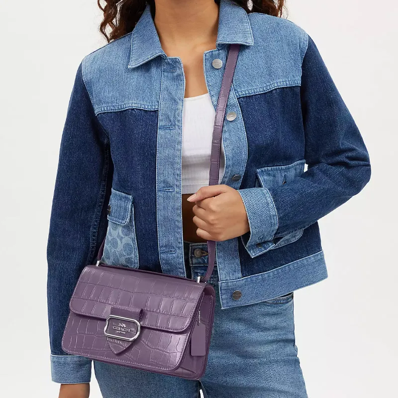 COACH Morgan Cow Leather Small Square Bag Shoulder Bag Crossbody Bag Large Size Women's Purple Crystal-3