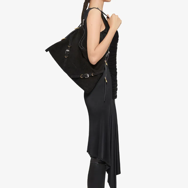 Givenchy Voyou Suede Cow Leather Portable Crossbody Bag, Shoulder Bag Women's Black-5