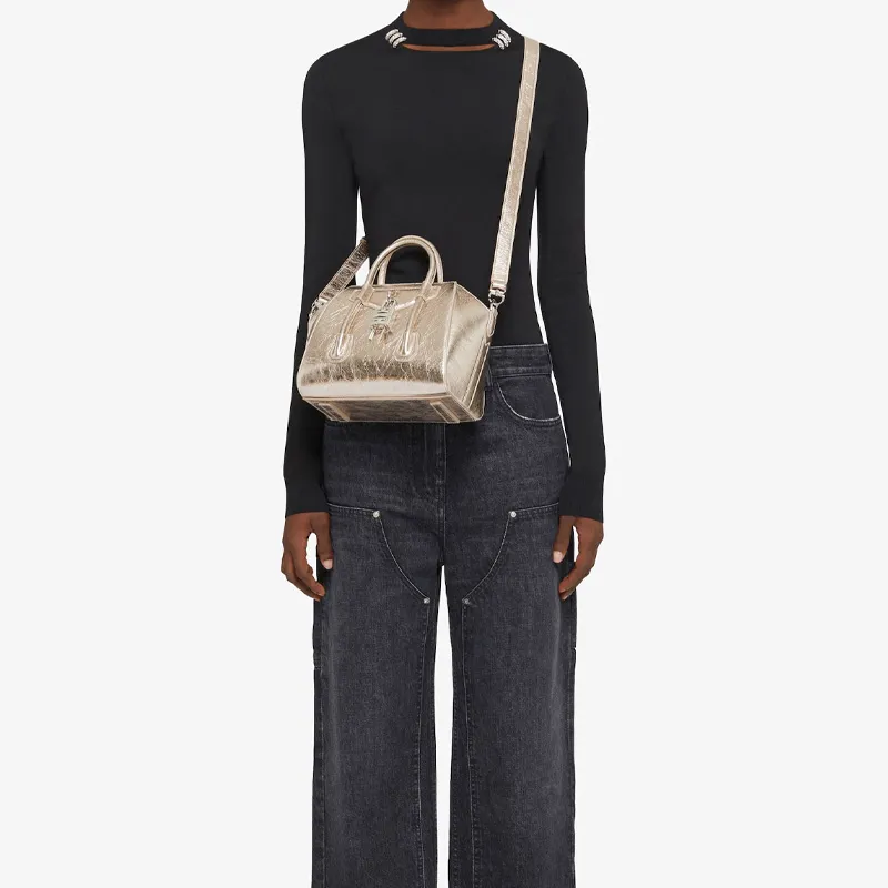 Givenchy Antigona Lock Cow Leather Shoulder Bag Crossbody Bag Handbag Mini Women's Dusty Gold-5