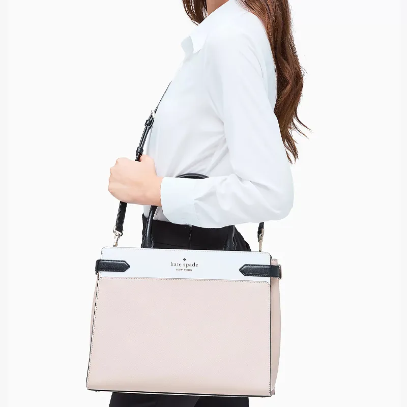 Kate Spade Staci Leather Shoulder Bag Crossbody Bag Handbag Large Size Women's Light Brown-3