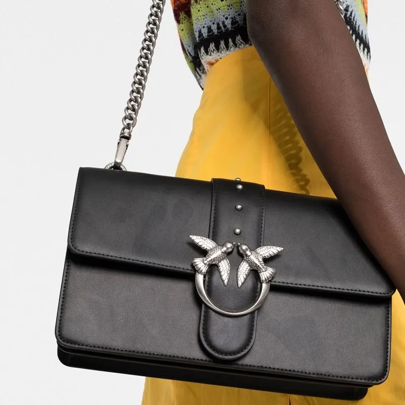 PINKO Calfskin Shoulder Bag Crossbody Bag Women's Black-5