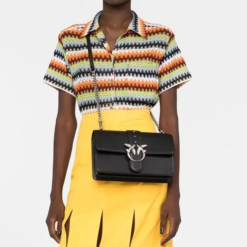 PINKO Calfskin Shoulder Bag Crossbody Bag Women's Black-4