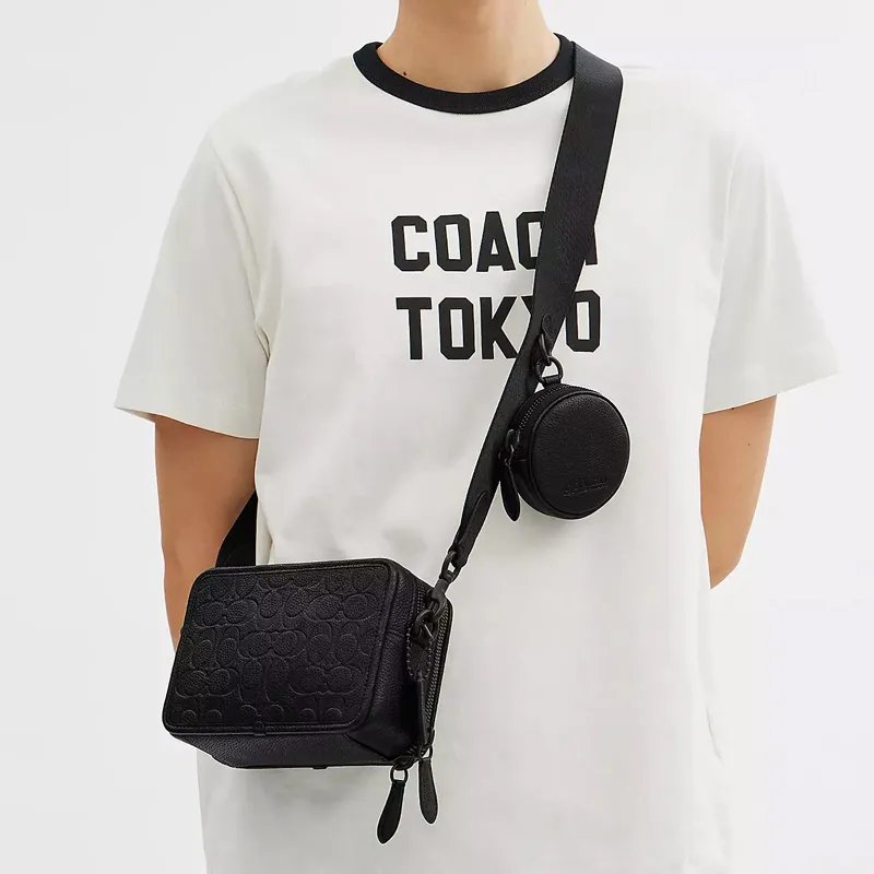 COACH Charter Cow Leather Shoulder Bag, Crossbody Bag Trumpets Men's Black-4
