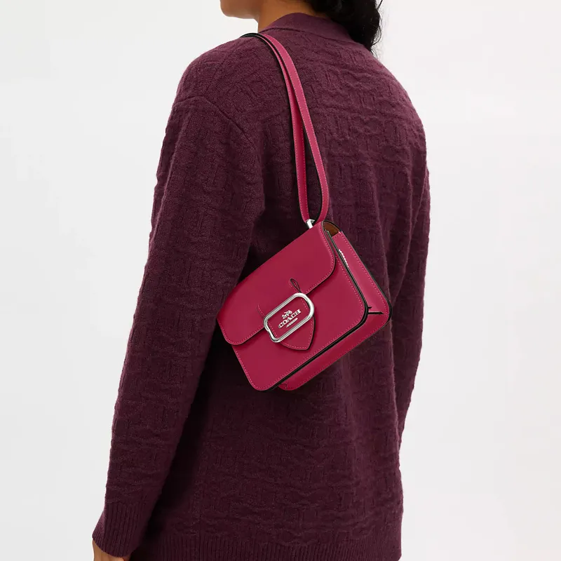 COACH Morgan Cow Leather Small Square Bag Shoulder Bag, Crossbody Bag Trumpets Women's Bright Purple-4