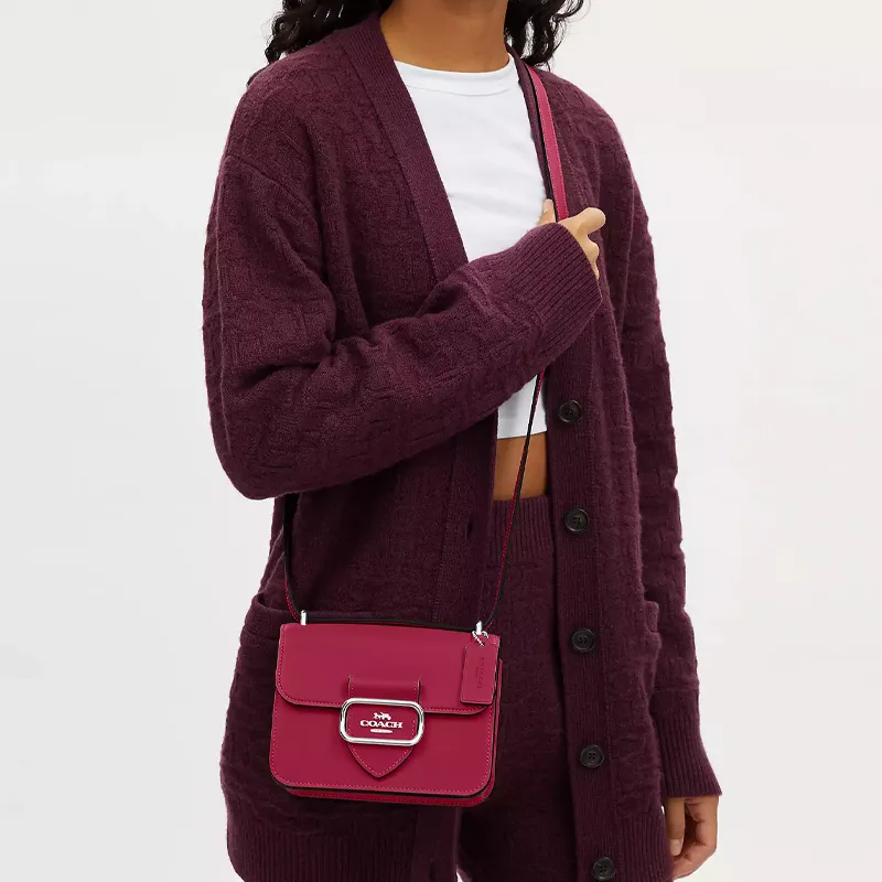 COACH Morgan Cow Leather Small Square Bag Shoulder Bag, Crossbody Bag Trumpets Women's Bright Purple-3