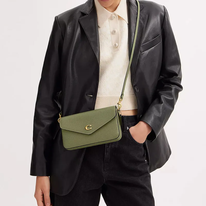 COACH Wyn Split Cow Leather Envelope Bag, Shoulder Bag, Crossbody Bag Small Size Women's Moss-3
